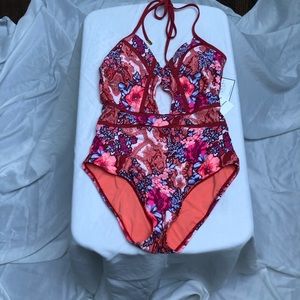NWT-LAUNDRY BY SHELLI SEGAL Women's Floral Paisley Cut Out One Piece Swimsuit